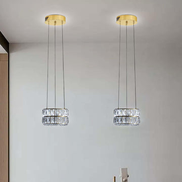 Led 7.8" Gold Ring Crystal Chandelier, Modern Dimmable Chandeliers Lighting and Hanging Adjustable, LED Round Ceiling Light Fixtures for Dining Room Living Room A122-B0D83L5W8Z