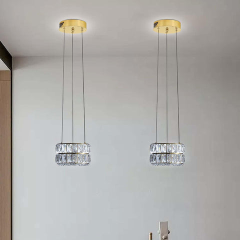 Led 7.8" Gold Ring Crystal Chandelier, Modern Dimmable Chandeliers Lighting and Hanging Adjustable, LED Round Ceiling Light Fixtures for Dining Room Living Room A122-B0D83L5W8Z