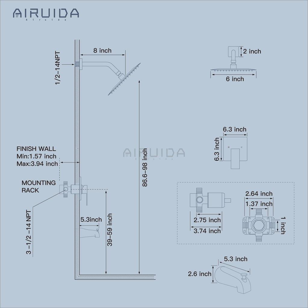6 Inch Shower Faucet Set,Bathtub Faucet Kit,Chrome Polish