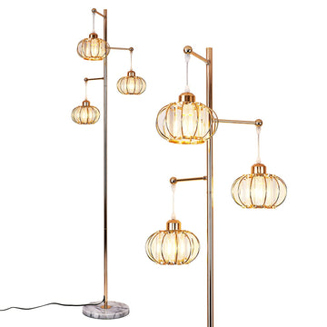 Industrial Style Crystal Tree Floor Lamp, Golden Floor Light, 3 Lights