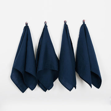 100% French Linen Tea Towels 14 x 28 Inch (Set of 4,Navy) | Soft Durable&Quick Dry Pure Linen Dish and Hand Towels