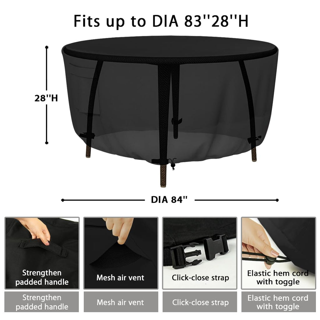 Covers, Heavy Duty Round Patio Table Cover (84D x 28H Inch) Outdoor Dining & Coffee Table Cover for