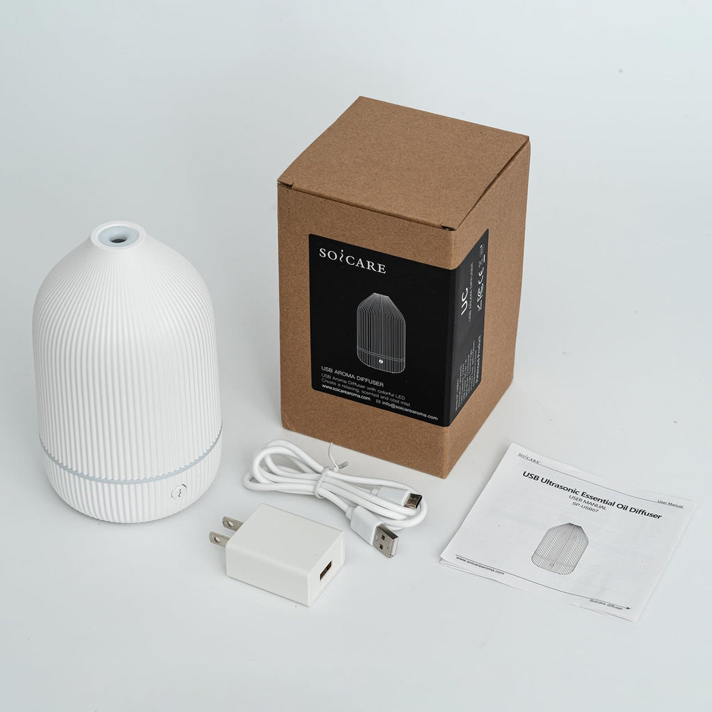 Oil Diffuser, Mini Aromatherapy with USB Cable & Adapter, 7 Colors Lights Mode Waterless Auto Off for Car Home