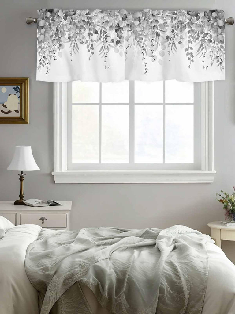 Curtain Valance for Windows Gray Eucalyptus Rod Pocket Valance Window Treatments 1 Panel Watercolor Leaves Short