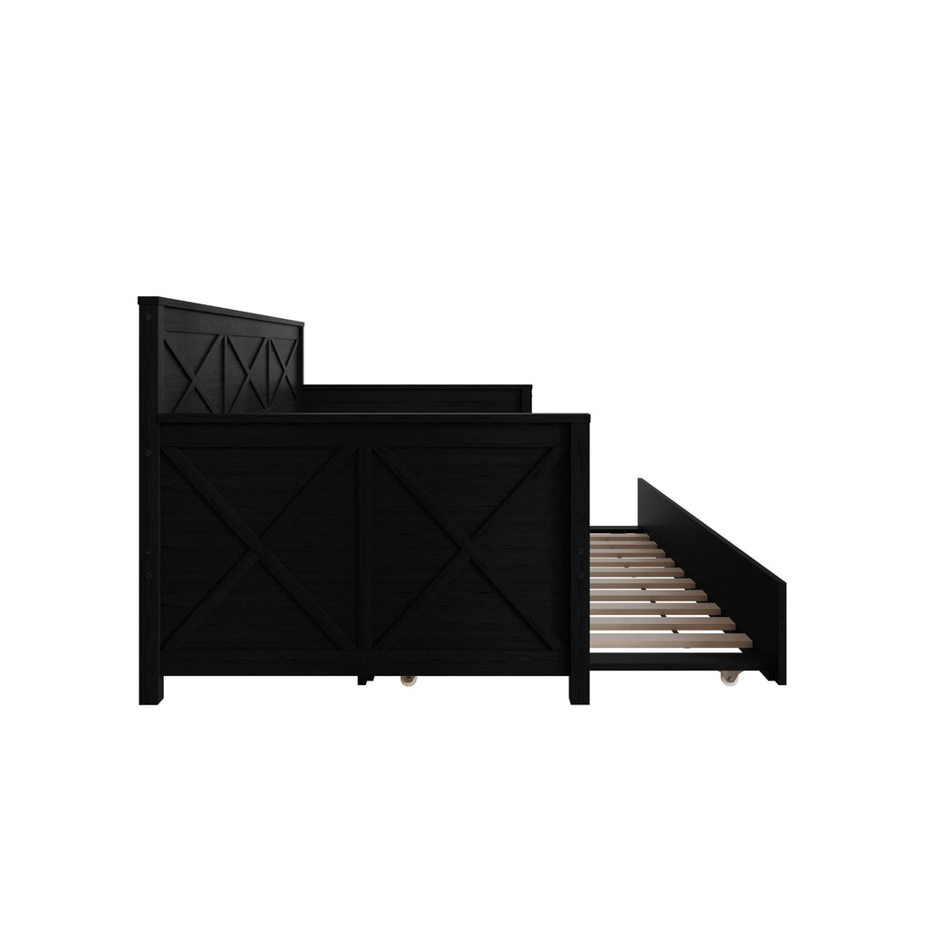 Minot Twin Wood Daybed with Trundle, Black