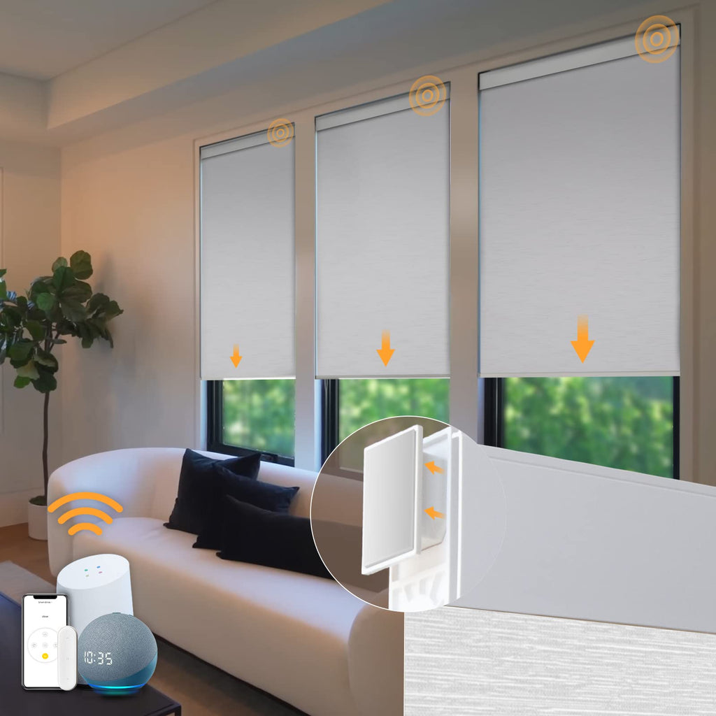 Motorized Blinds No Drill Automatic Roller Shades with Remote Control Cordless Smart Electric Windows Blinds