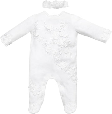 Newborn Baby Girls Embroidery Romper Baptism Bodysuit