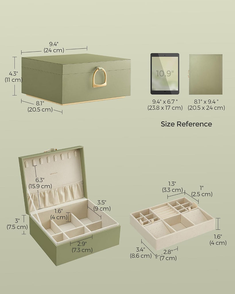 2-Layer Jewelry Box with Handle, Removable Tray, Floating Effect