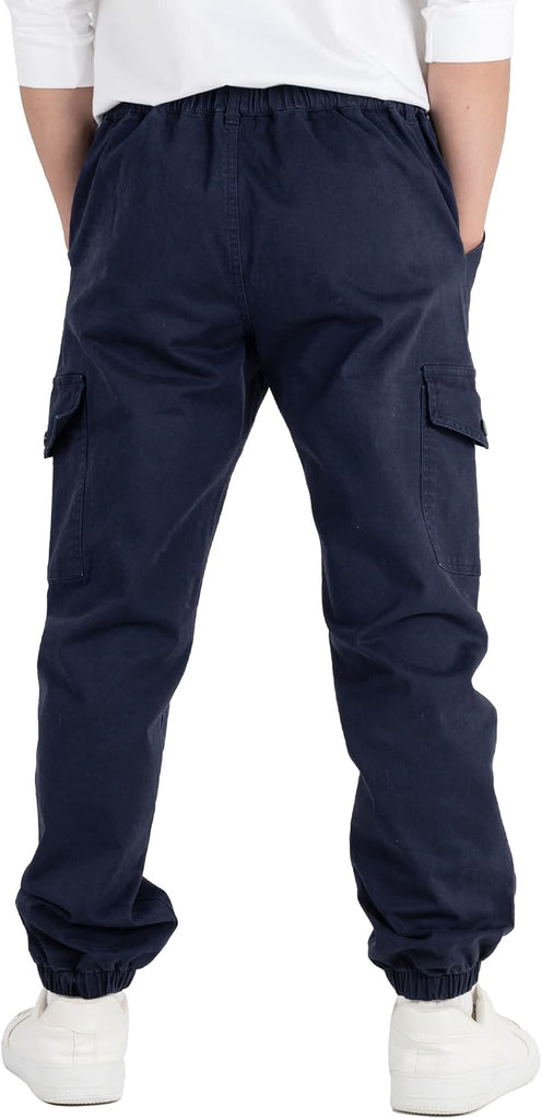 Boys Cargo Pants Stretch Cotton Twill Elastic Waist