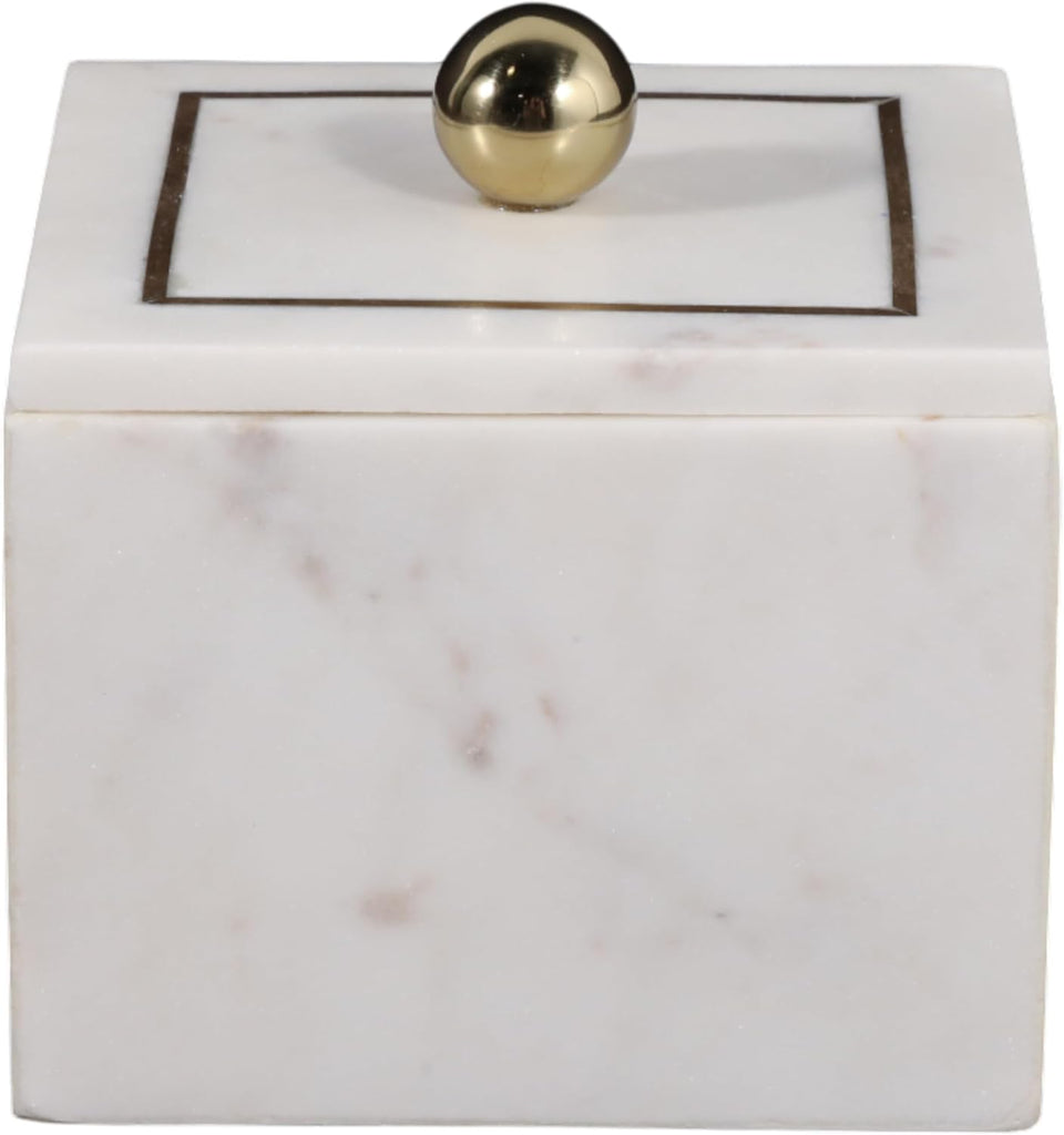 Minimalist Decorative Box Decor - Marble Keepsake Box with Brass Inlay & Lid - Ideal Jewelry Box and Modern Home