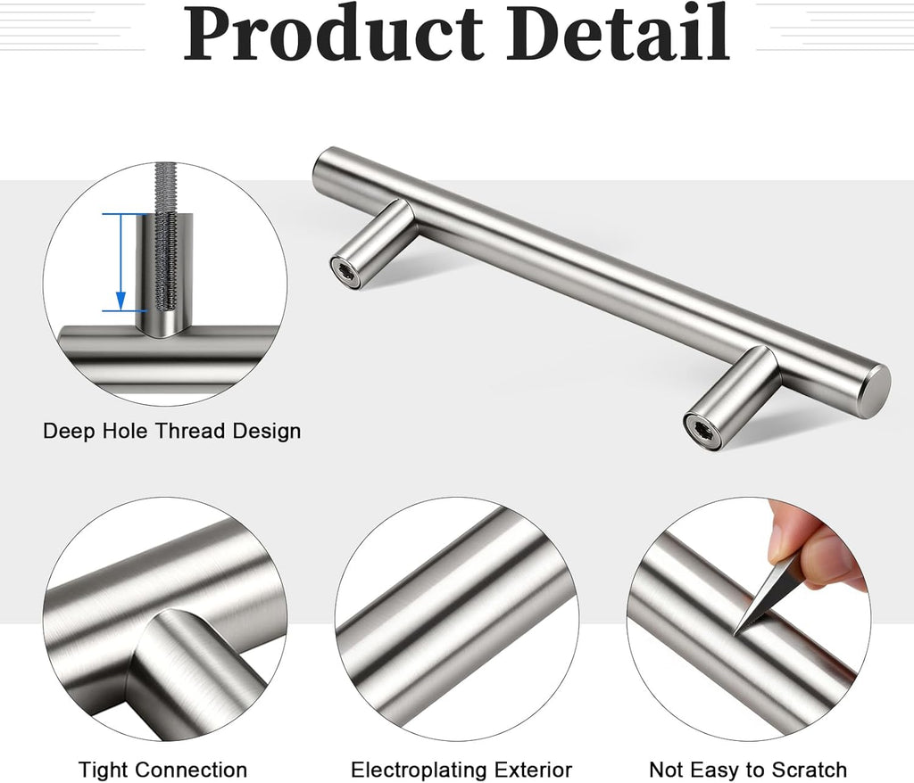 30 Pack 4" (102mm) Hole Center Cabinet Pulls, Satin Nickel Kitchen Cabinet Handles, Stainless Steel Drawer Pulls, Euro