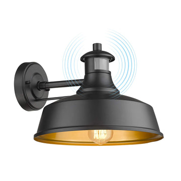 Motion Sensor Farmhouse Barn Light Outdoor, Dusk to Dawn Sensor Wall Sconces, Vintage Black Finish Exterior Light