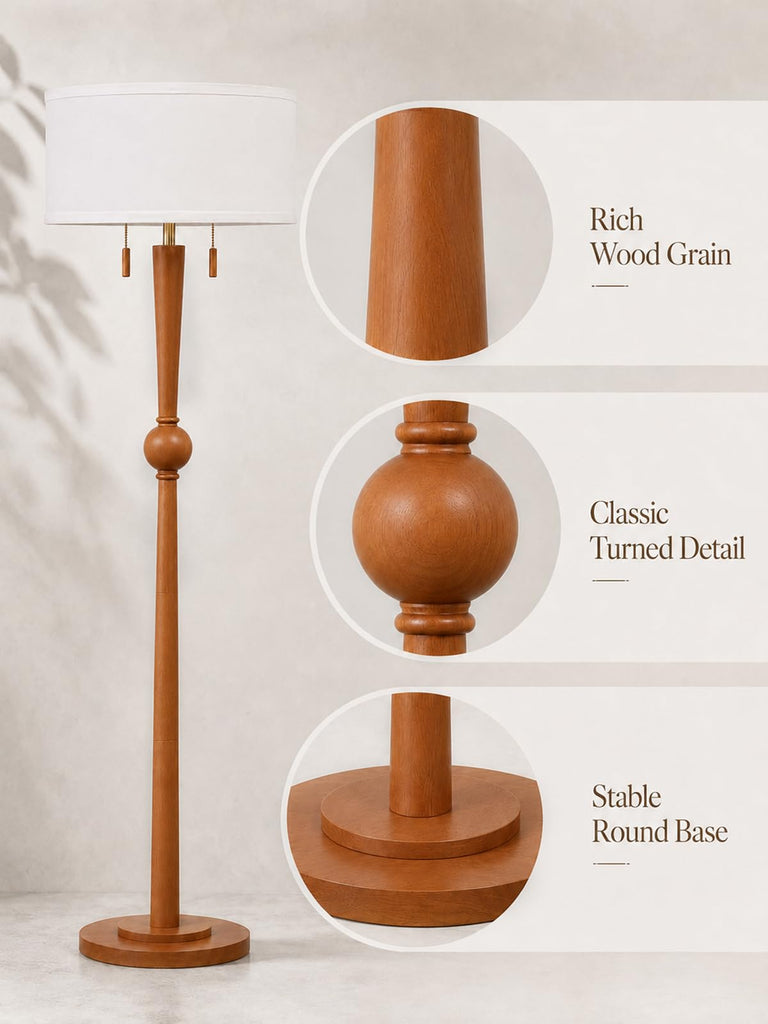 Solid Wood Floor Lamp, Pull Chains Standing Lamp