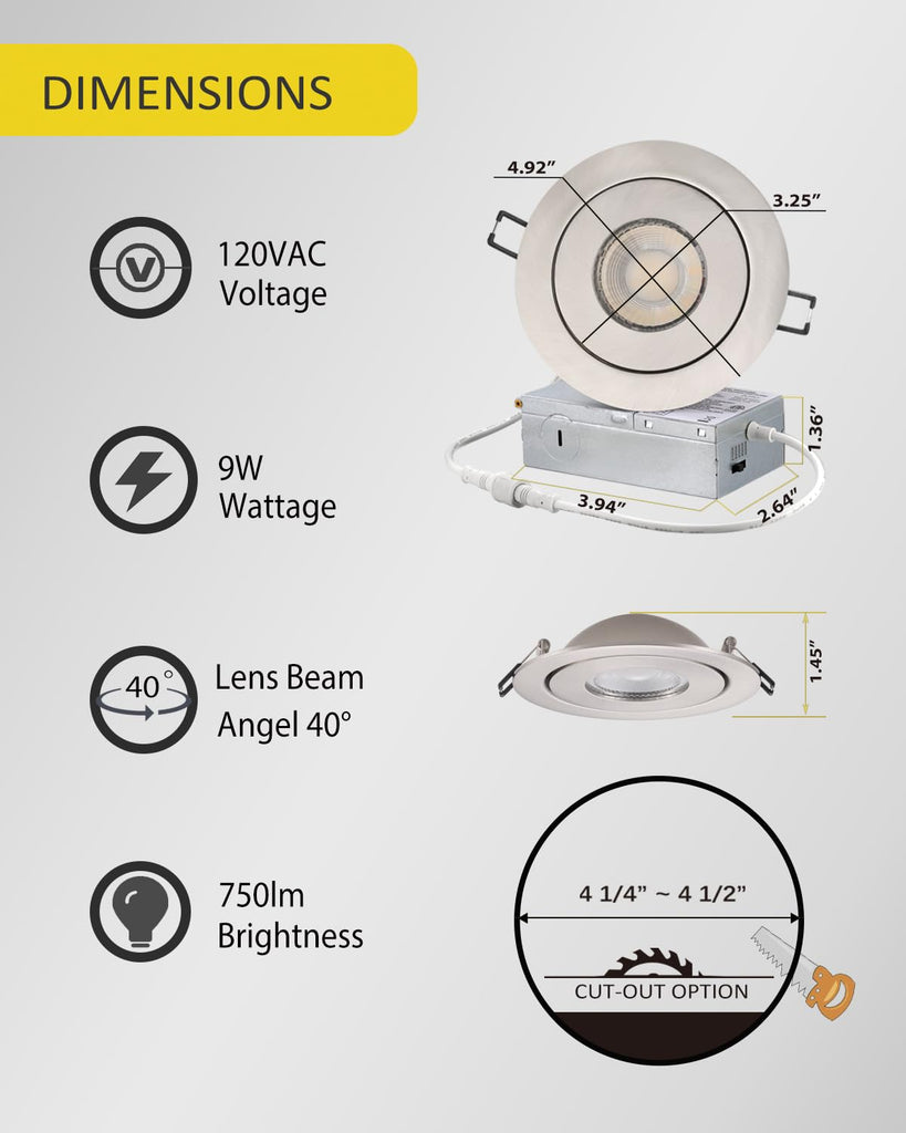 4 Inch Gimbal LED Recessed Lights 6 Pack,5CCT Eyeball Light Nickel