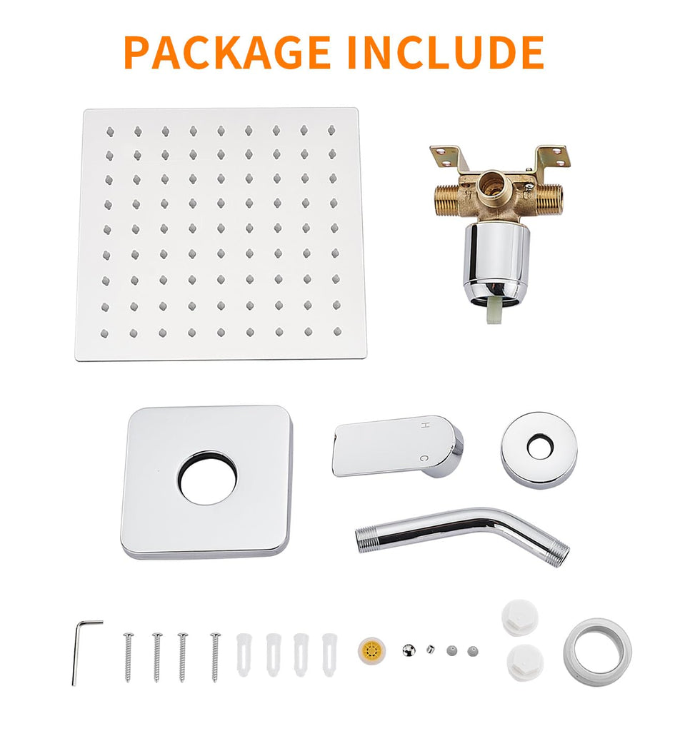 Shower Faucet Single Function Trim Kit with Rough-in Valve Set Bath Rainfall Shower System 8inch Square Stainless