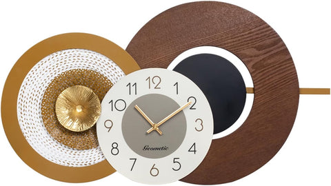 27x16 Inch Large Decorative Wall Clock - Wood & Metal Mid Century Modern Clock Non-Ticking Silent Battery Operated