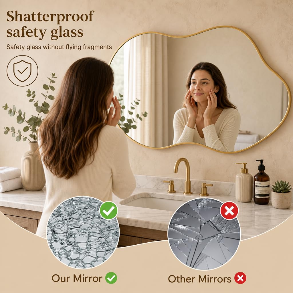 Irregular wall Mirror 25"x41" Gold Asymmetrical Mirror