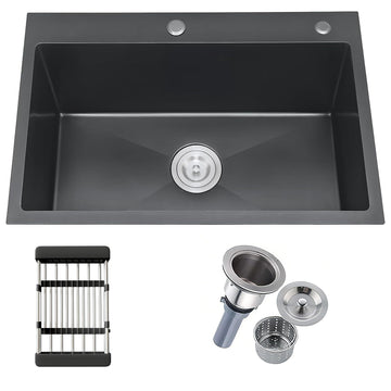30 Inch Drop in, Nano Coating Stainless Steel Topmount Sinks 18 Gauge Modern(Black, 30"x18")