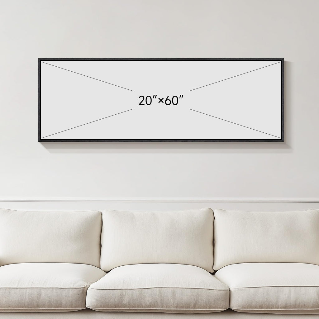Large Framed Horizontal Narrow Neutral Abstract Wall Art Bedroom, 60x20 In