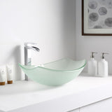 Pendant Modern Tempered Glass Vessel Bowl Sink in Lustrous Frosted, Top Mount Bathroom Sinks Above Counter