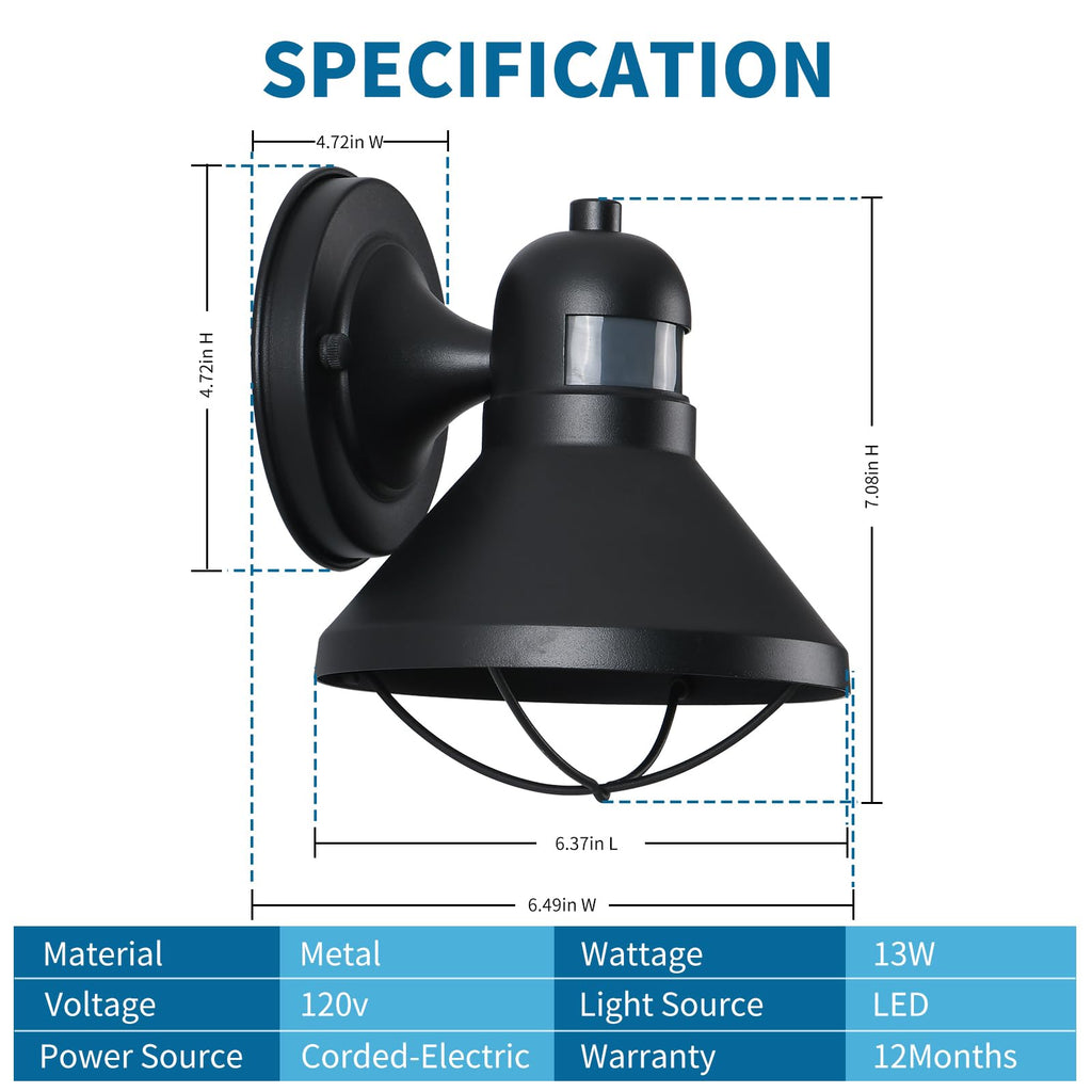 Dusk to Dawn Motion Sensor Outdoor LED Porch Wall Light Fixture