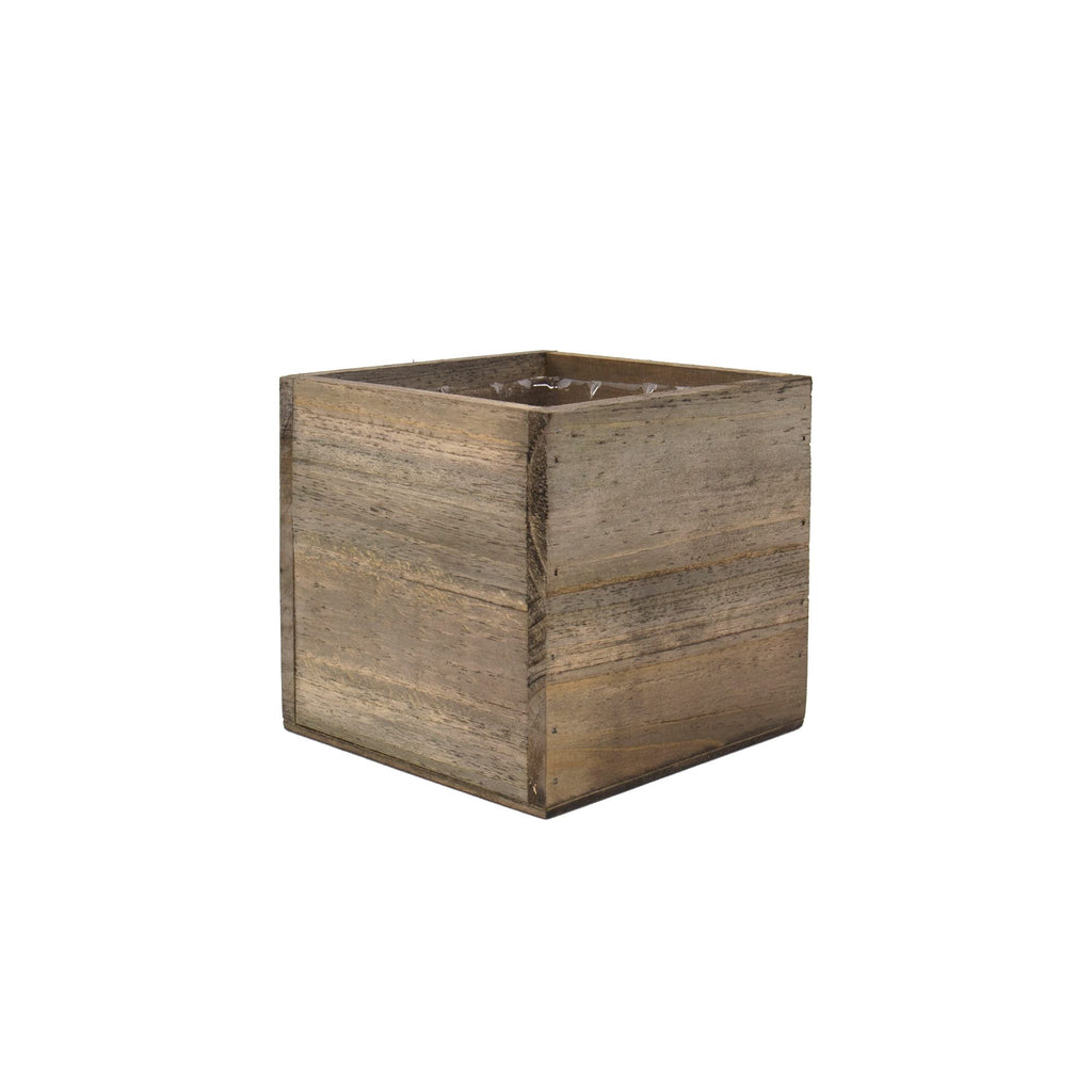 Cube Planter Box with Removable Plastic Liner (5"x5"x5")(4 PCS) | Multiple Size Choices Wood Square Planter | Indoor