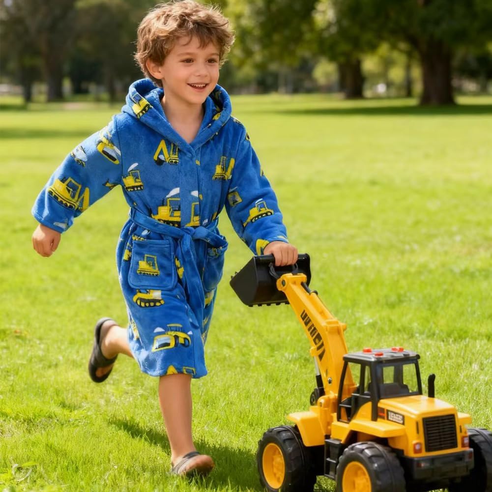 Boys Girls Robe Soft Fleece Hooded Bathrobe for Kids