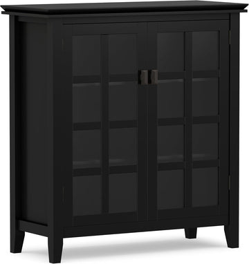 Artisan 38" Wide Solid Wood Storage Cabinet in Black | Transitional medium accent cabinet with glass doors, tapered