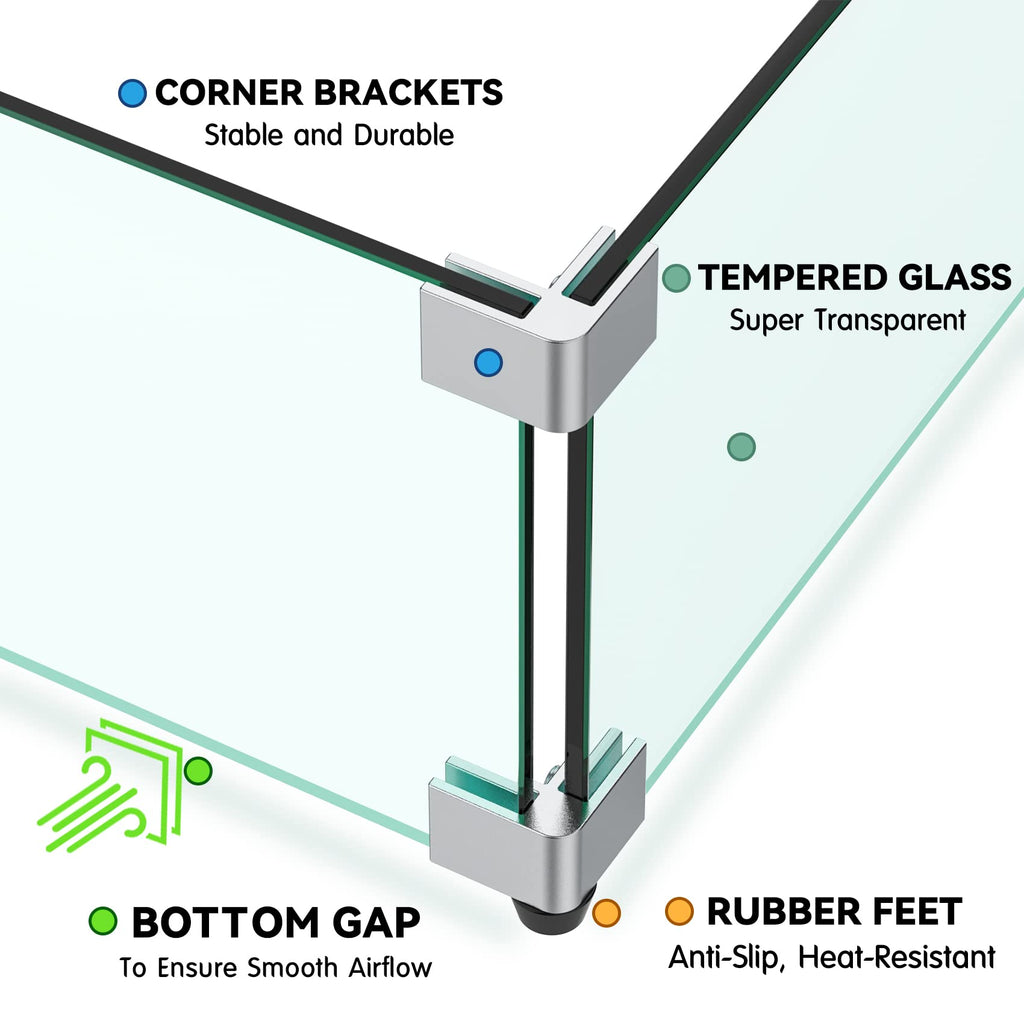 Fire Pit Wind Guard, 53.5" x 19.5" x 6", Clear Tempered Glass