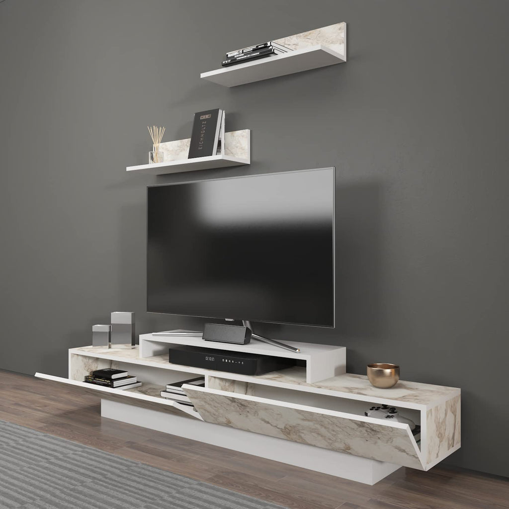 Lusiana TV Stand & Entertainment Center for TVs up to 75", Modern Media Console with Wall Mounted Accent Shelves