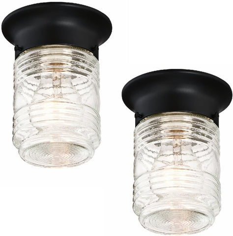 2-Pack Jelly Jar 1-Light Indoor/Outdoor Flush Mount Ceiling Light, Black
