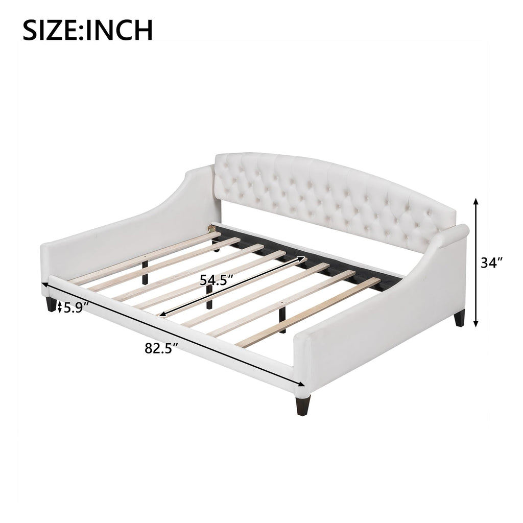Full Size Daybed, Modern Luxury Tufted Button Upholstered Full Sofa Bed Living Room, Beige