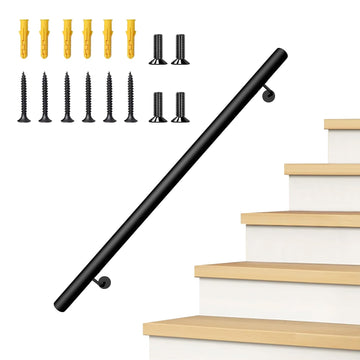 4FT Handrails for Indoor Stairs, Aluminum Stair Railing with 1.5" Pipe, Wall-Mounted Black Staircase Handrail, Powder