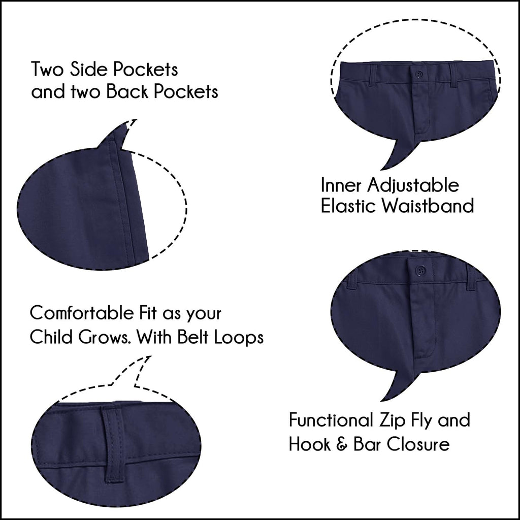 Pack Boy's Stretch Chino Shorts, Classic Cotton Blend Short with Fly Zipper for School Uniform, (Sizes, )