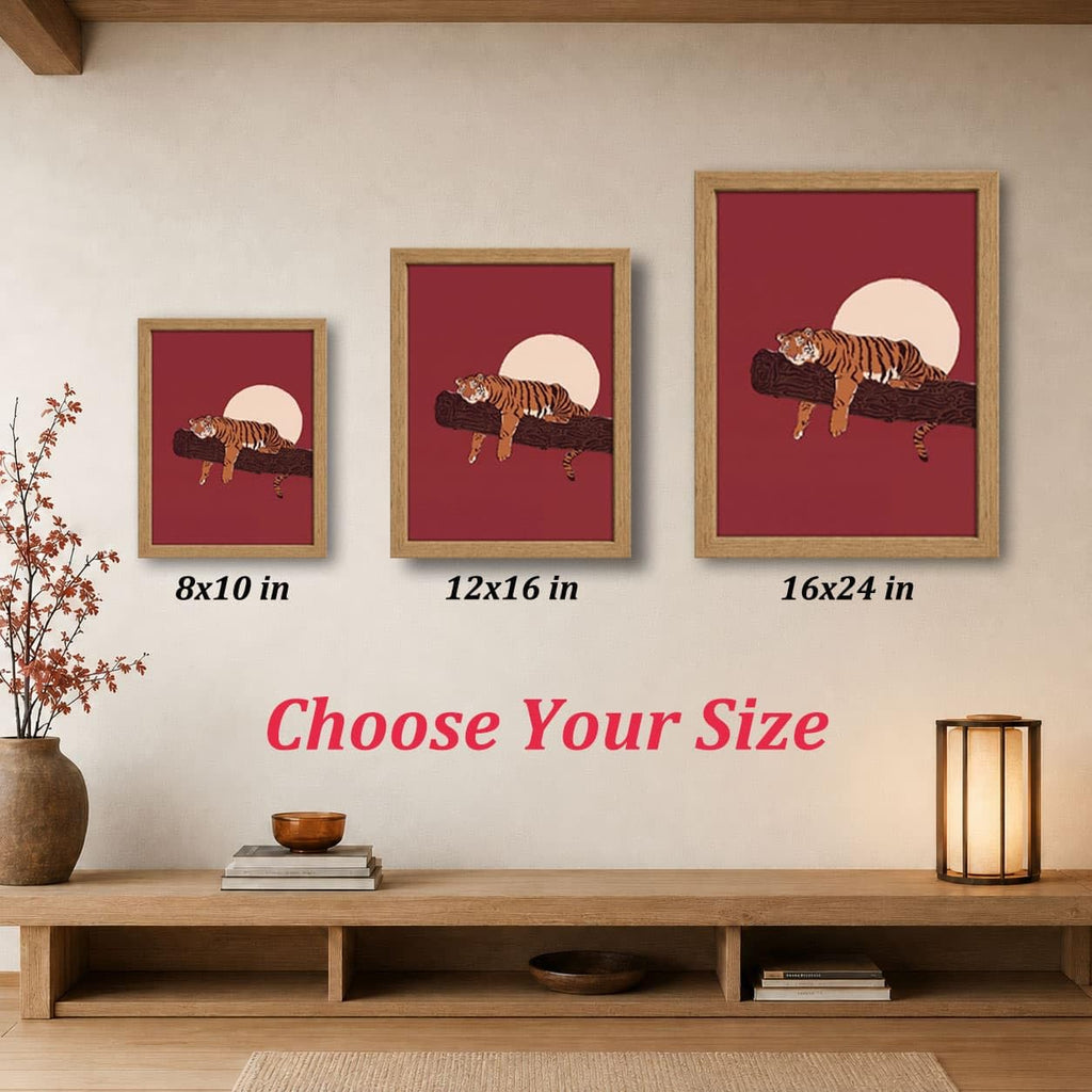 Japanese Sleeping Tiger Framed Wall Art Bold Red Amber Wildlife art