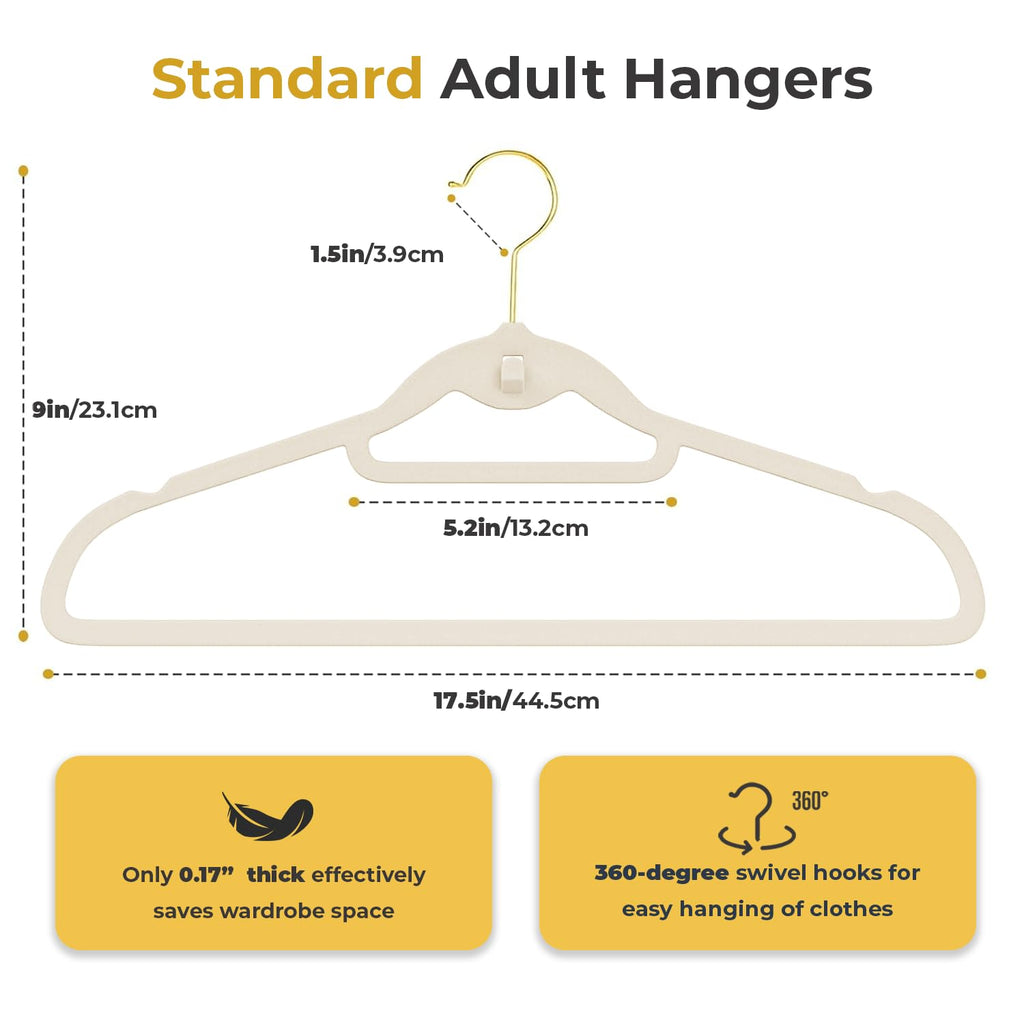 Ivory Velvet Hangers 50 Pack with Stackable Cascading Gloden Hook
