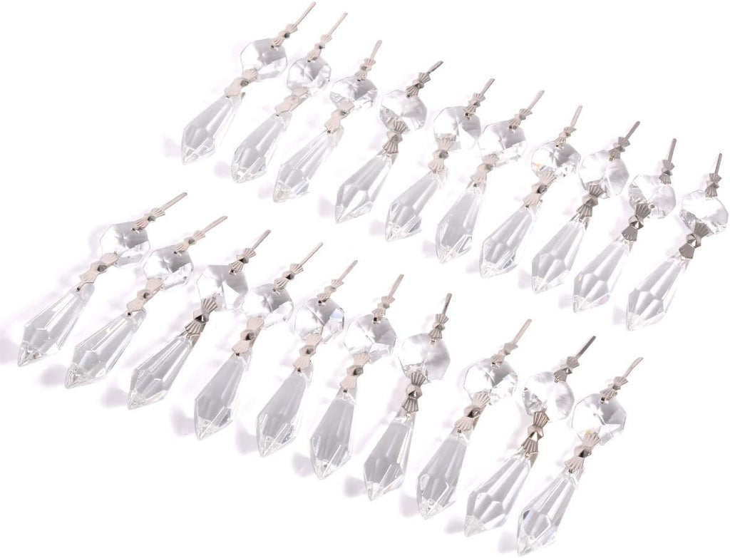 20pcs Clear Crystal Chandelier Icicle Prisms Lamp Candelabra Replacement Parts with Octagon Beads