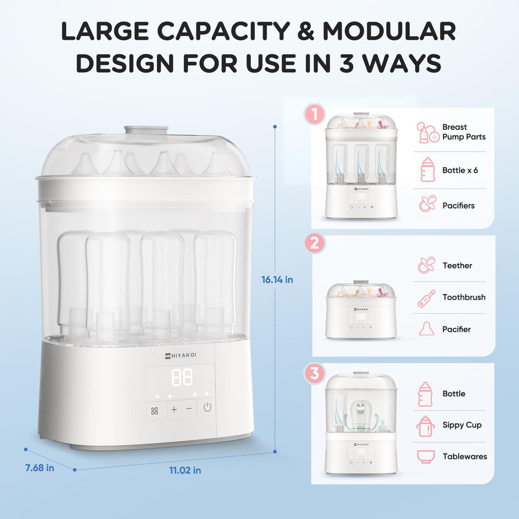 Bottle Sterilizer and Dryer, Electric Steam Baby Bottle Sterilizer and Dryer, All-in-One Sterilizer 2 Layers Large