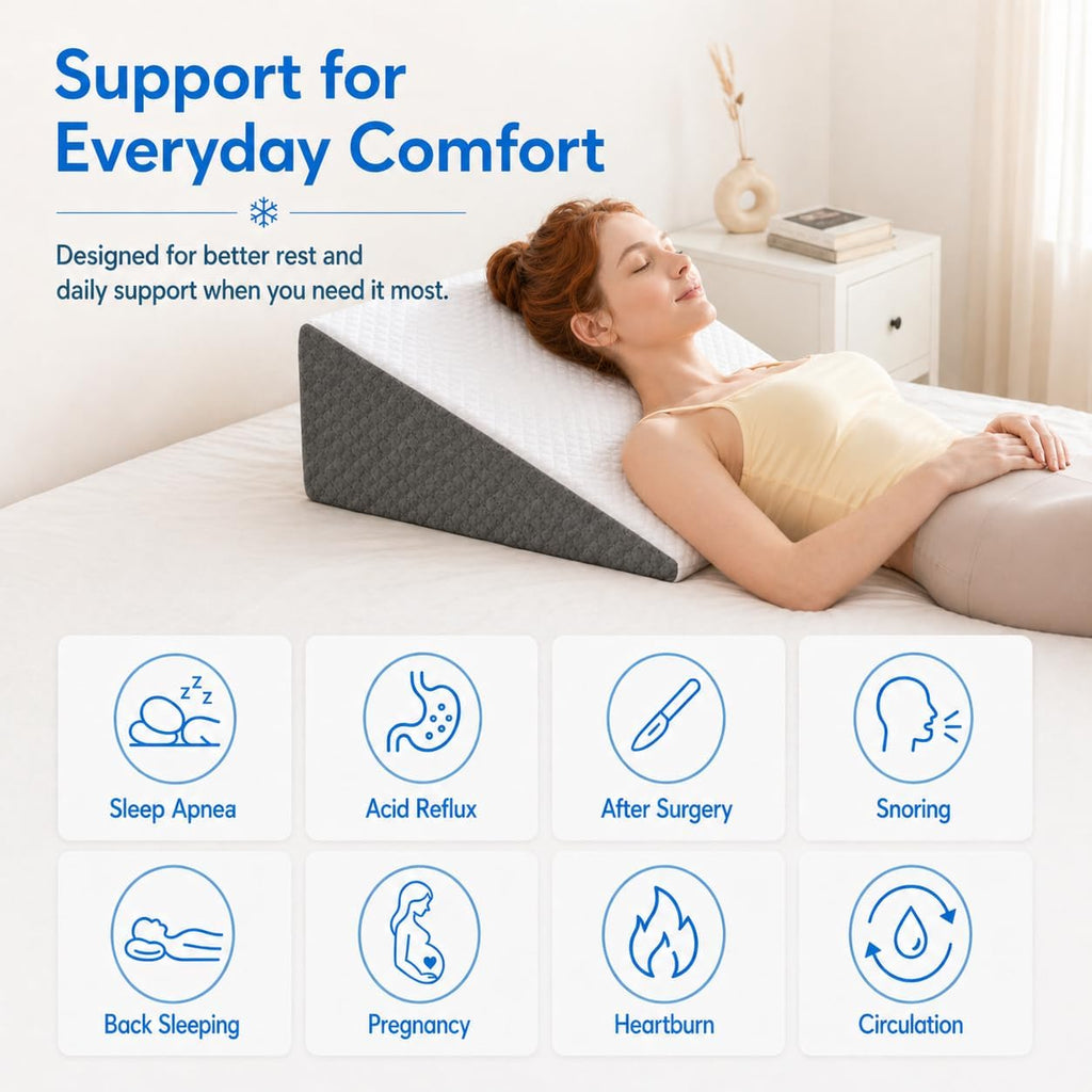 Wedge Pillow for Sleep Apnea, 12 Inch Memory Foam Bed Wedge Pillow | Bed Wedge Pillow for Headboard Triangle, Acid