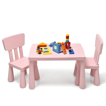 Kids Table and Chairs, 3 PCS Plastic Toddler Table Set (Pink)