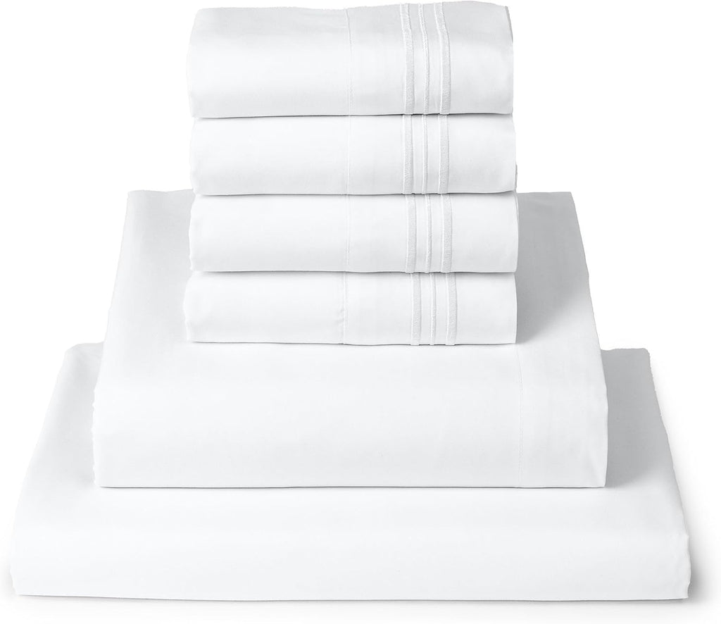 Queen Sheet Set - 6-Piece Iconic Collection Bedding | Including 4 Pillowcases, 16-Inch Deep Pocket, Easy Care, Extra