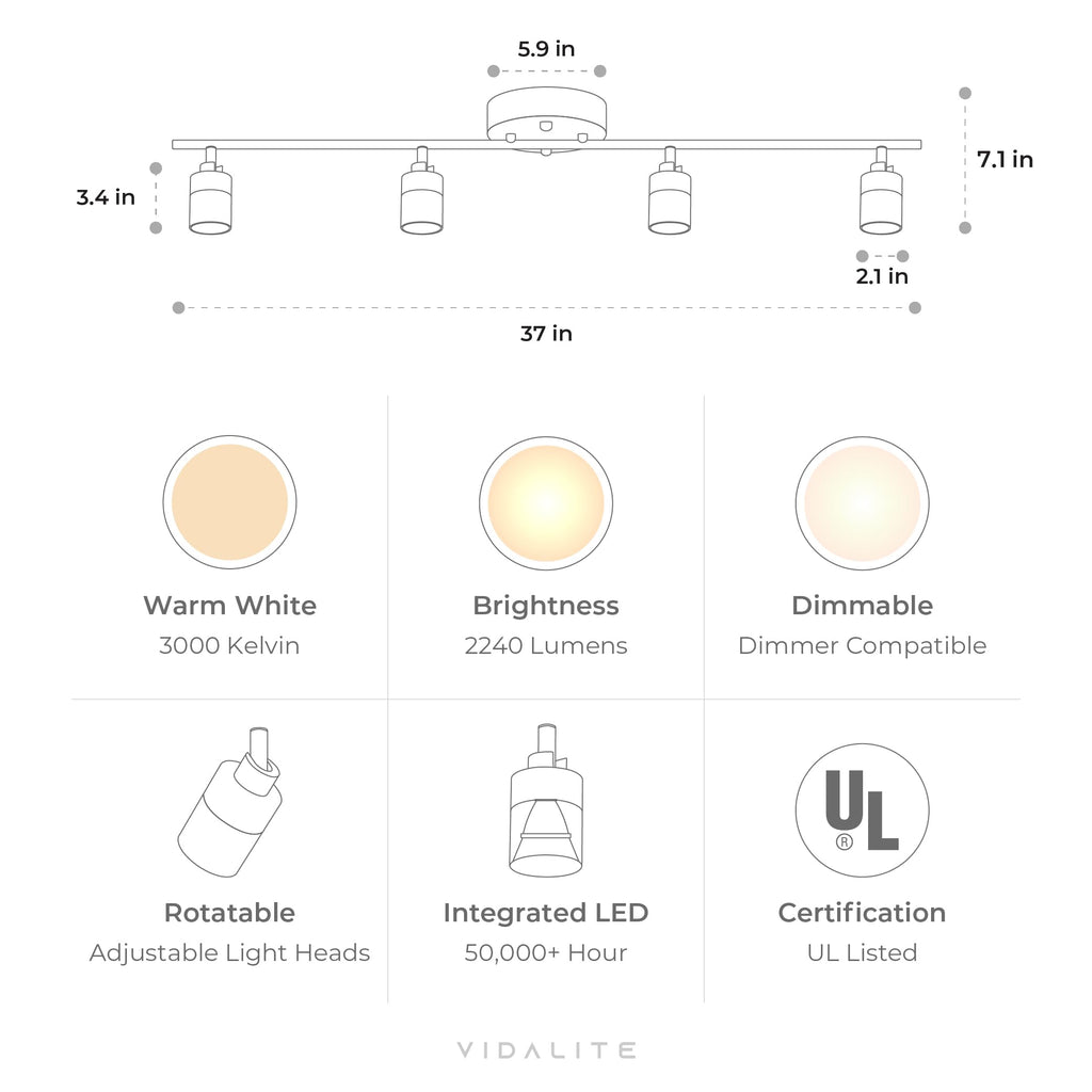 Shura Bronze 4-Light Track Light with Rotatable Heads, Integrated LED Bulbs, 3 ft. Track Lighting Kit, 3000k, 2240