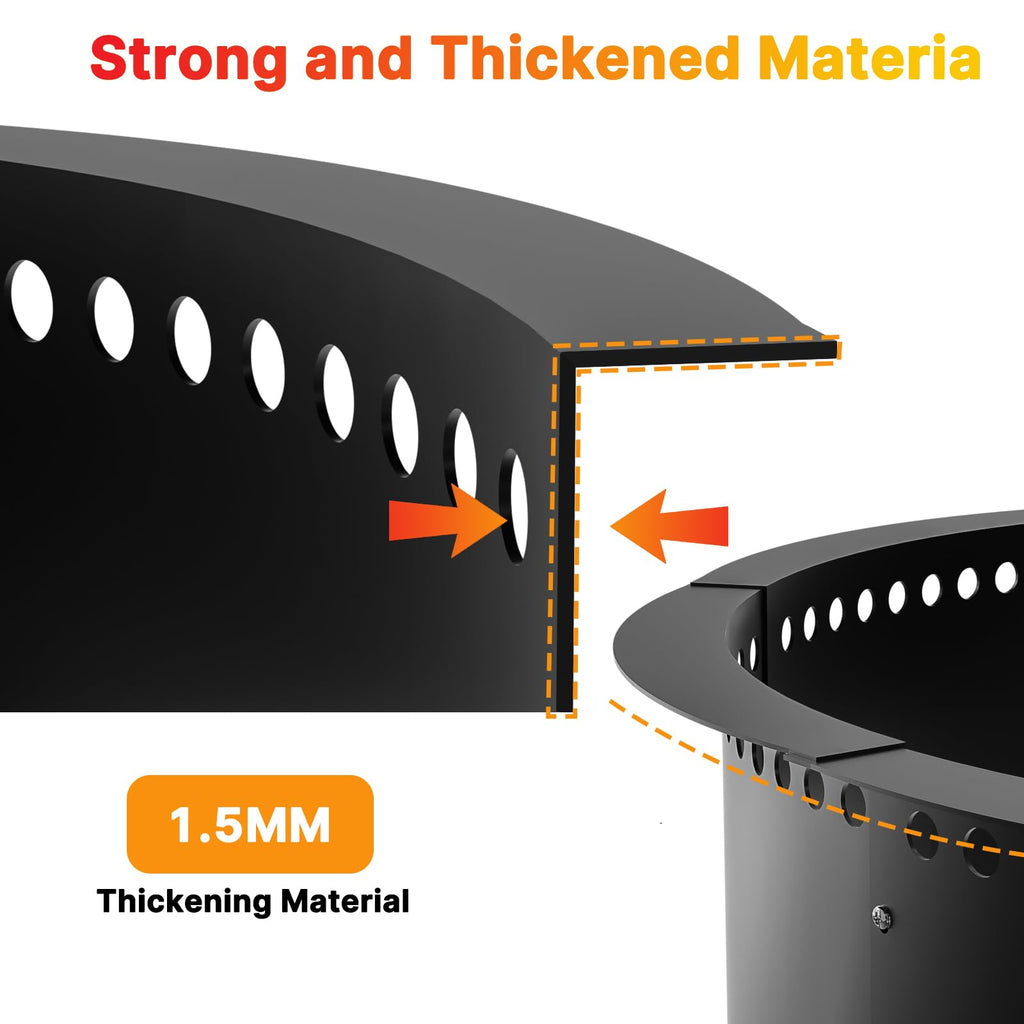 Smokeless Fire Pit Ring, 40-Inch Outer/36-Inch Inner Heavy Duty Large Solid Metal Steel Flower Shape Firepit Rim
