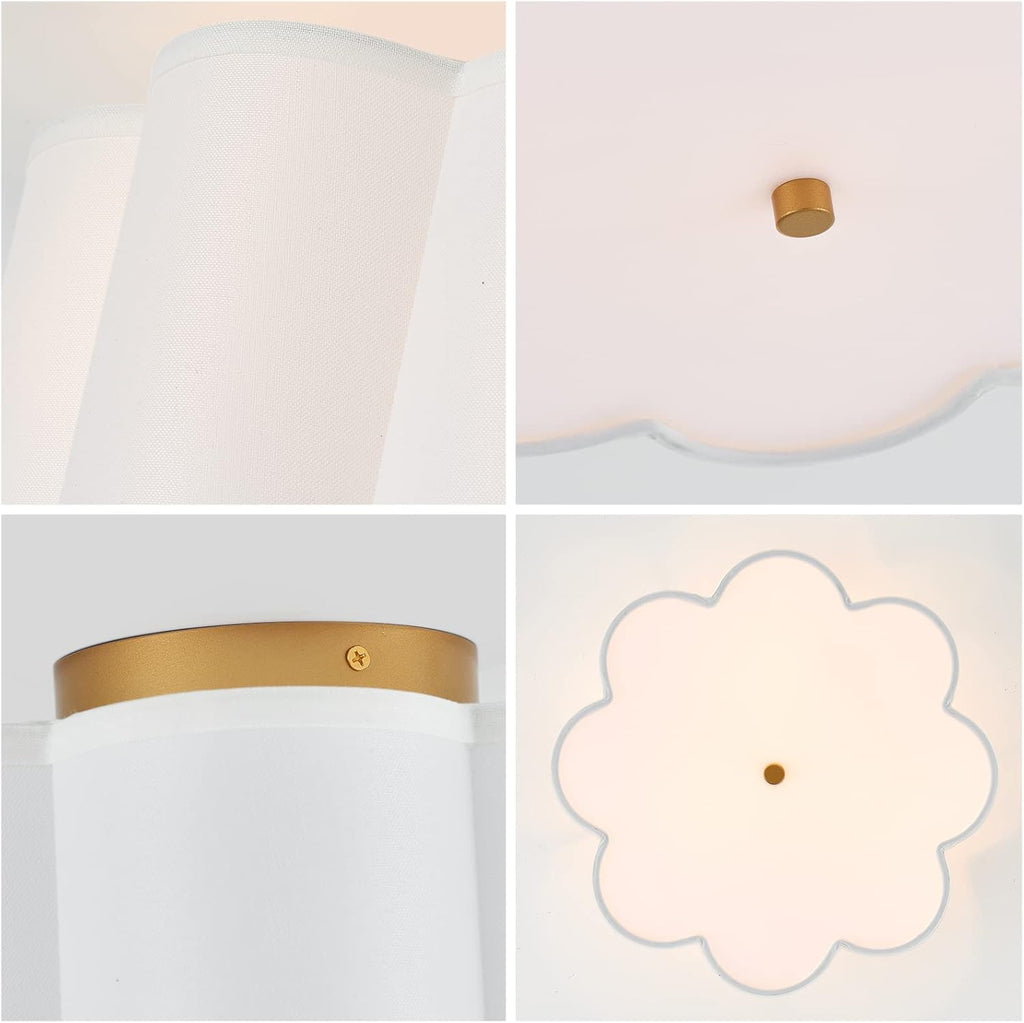 Semi Flush Mount Ceiling Light Fixture, Modern Close to Ceiling Lamp with Cream White Fabric Drum Shade Kids Room