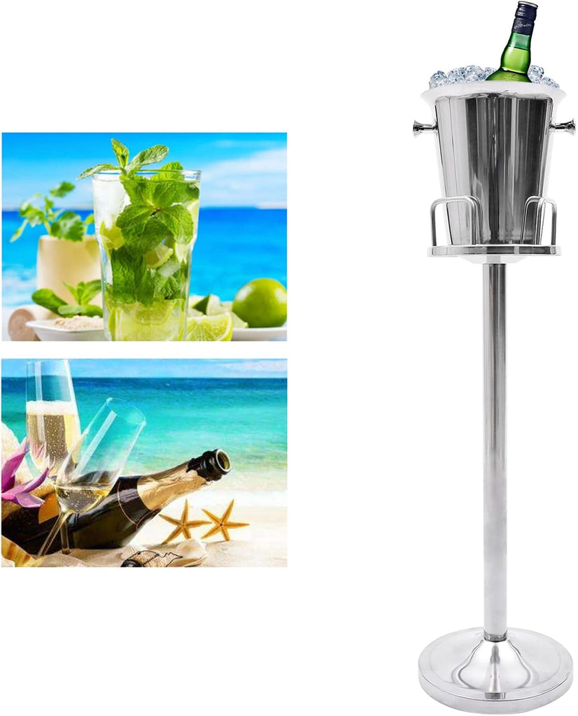 Champagne Bucket with Stand, 5L Stainless Steel Ice Bucket Stand Removable Wine Cooler with Handles, 35.83 Inch Tall