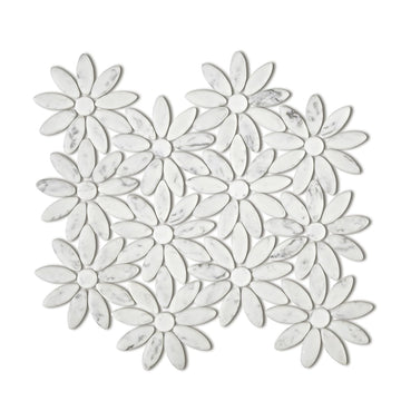 5 Sheets Marble Flowers Mosaic Wall and Floor Tiles 12.2 * 12.6 Inches 1.07 sq.ft (Brushed Marble)