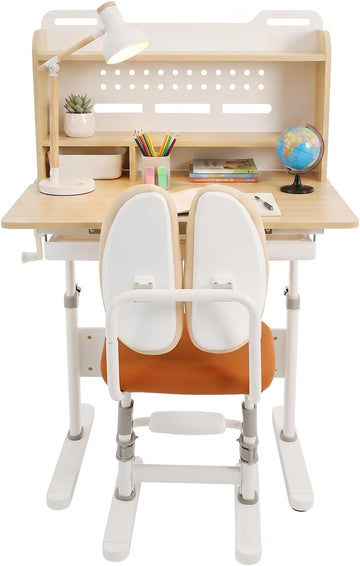 Kids Desk and Chair Set Height Adjustable Ergonomic Study Desk with Crank