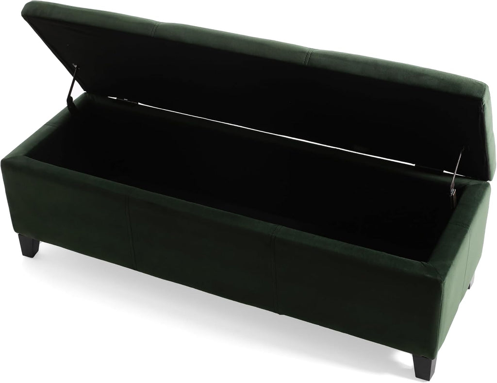 Glouster Upholstered Storage Ottoman Bench, Forest Green Velvet, Matte Black
