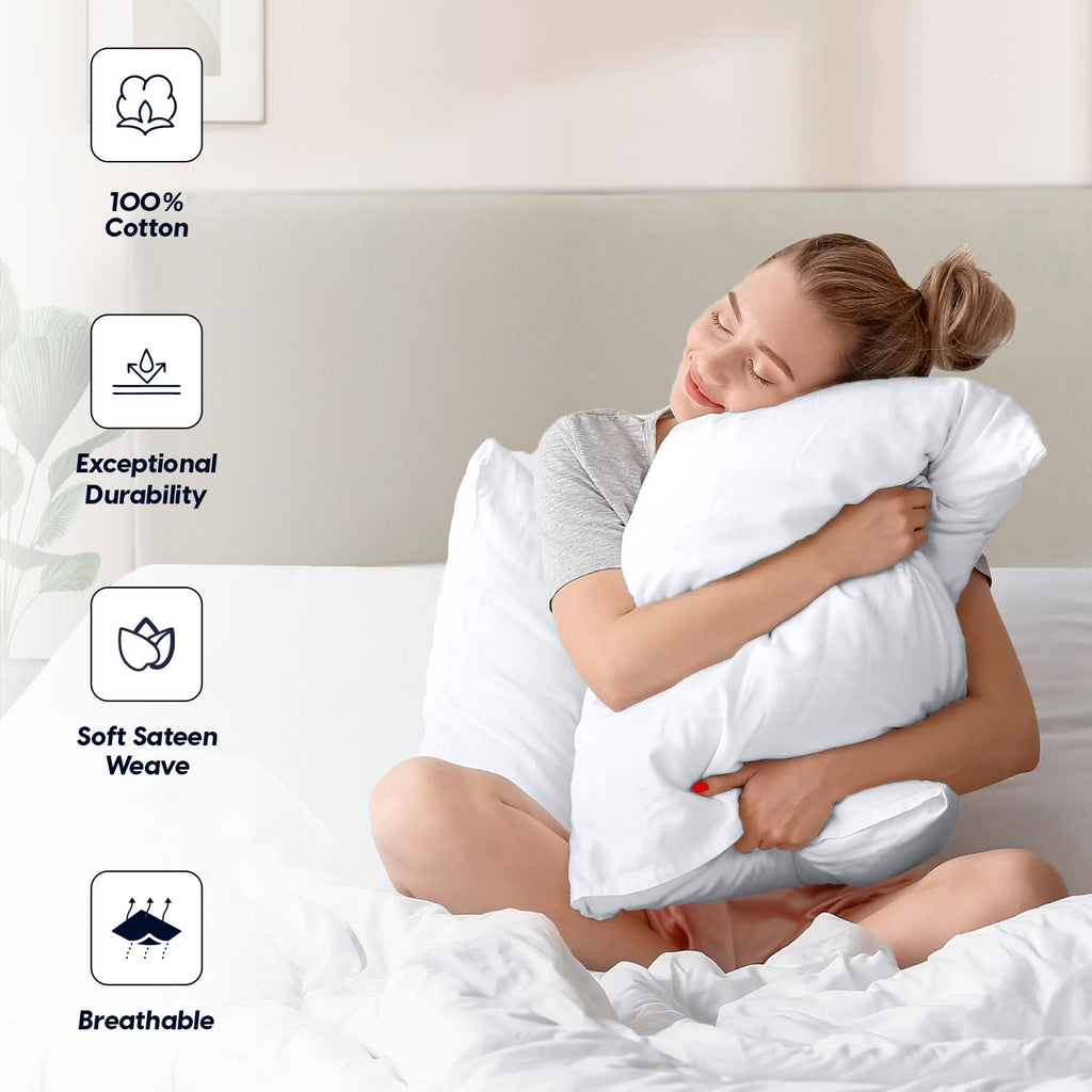 King Size Pillow Cases Set of 2, 600 Thread Count 100% Egyptian Cotton White Pillow Covers, Soft Hotel Quality, Open