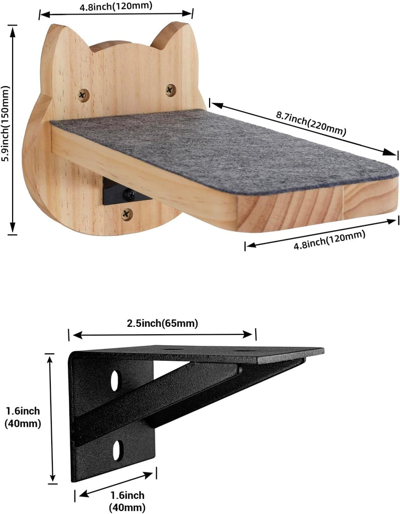 Natural Solid Wood Cat Wall Floating Steps, Set of 3